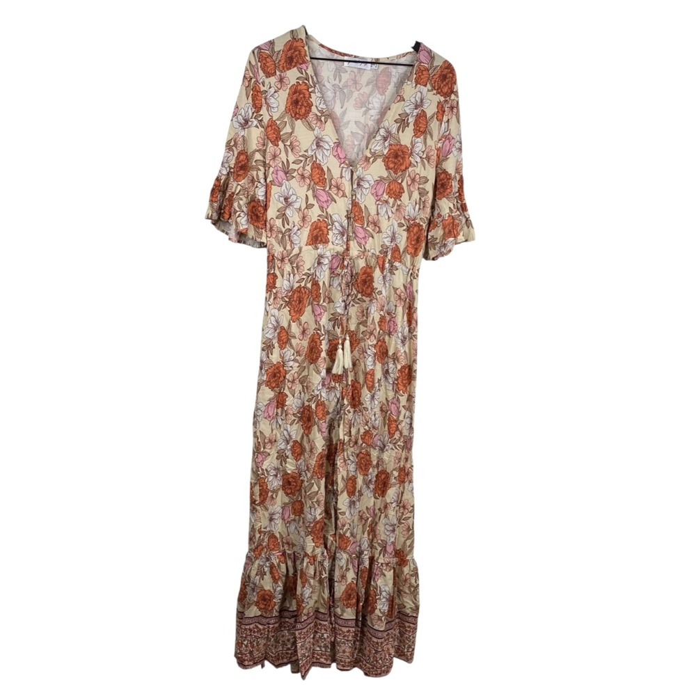 Petal & Pup Fraser Floral Maxi Dress Cream Orange Pink Women's Size 10 Boho
